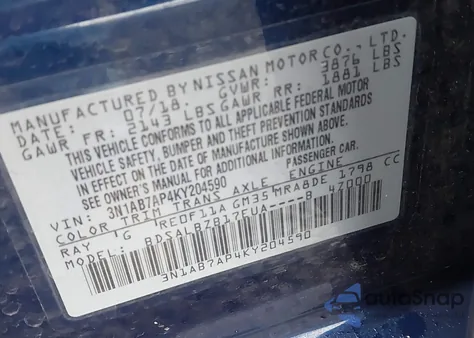 2019 Nissan Sentra S z USA, uszkodzony, nr VIN 3N1AB7AP4KY204590